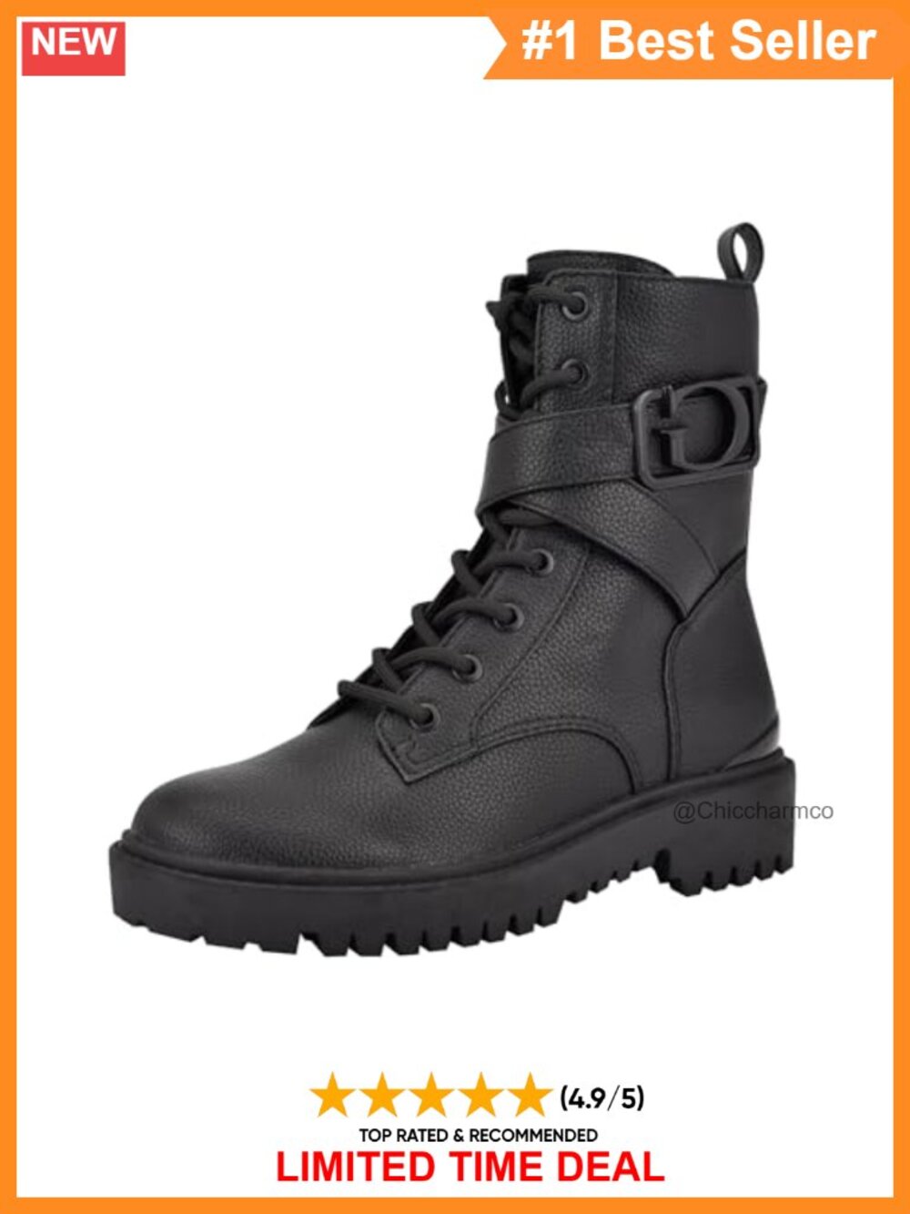 Faux Leather Combat Boots with Side Zipper & Chunky Lug Sole Ankle Booties